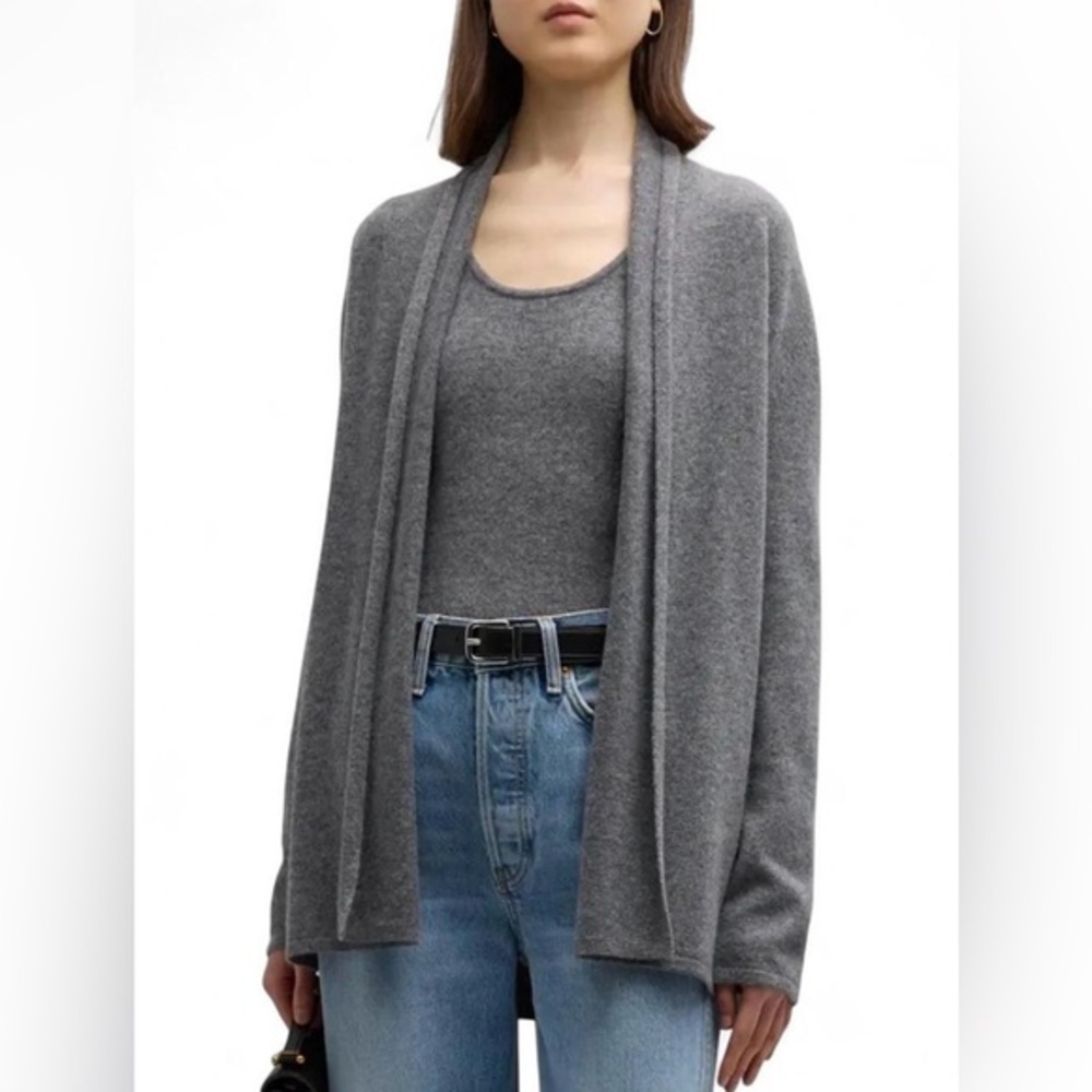 Women's Neiman Marcus Cashmere Basic Open Cardigan XS Gray